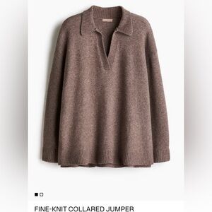 H&M Fine knit collared jumper.  Brown Melange, V-Neck Women's Sweater Large